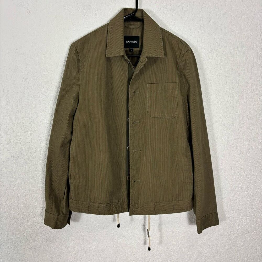 New Express Brown Pin Striped Collared Button Front Jacket Women's XS